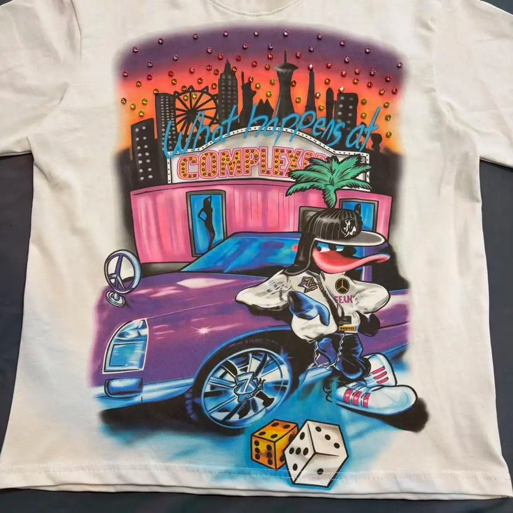 Boy Letter Rhinestone White Black Cotton Short Sleeve Tshirts for Men and Women Harajuku Hip Hop Loose Shinning Diamond Tees