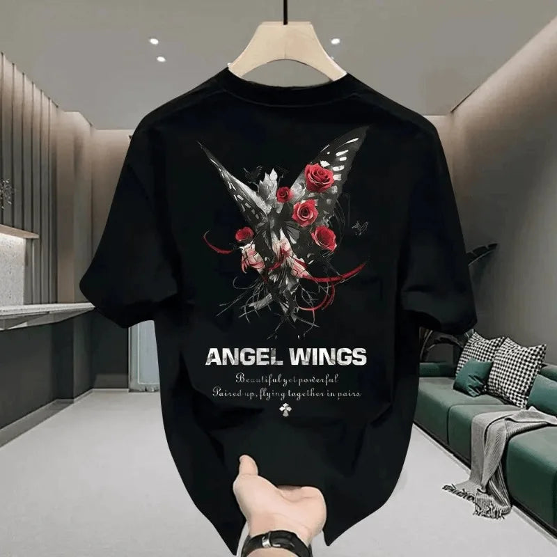 Men's Cotton Fitted T-shirts 5XL Black T Shirt for Men Casual Summer Wear Fashion Butterfly Print Tee Shirts White Men Clothing