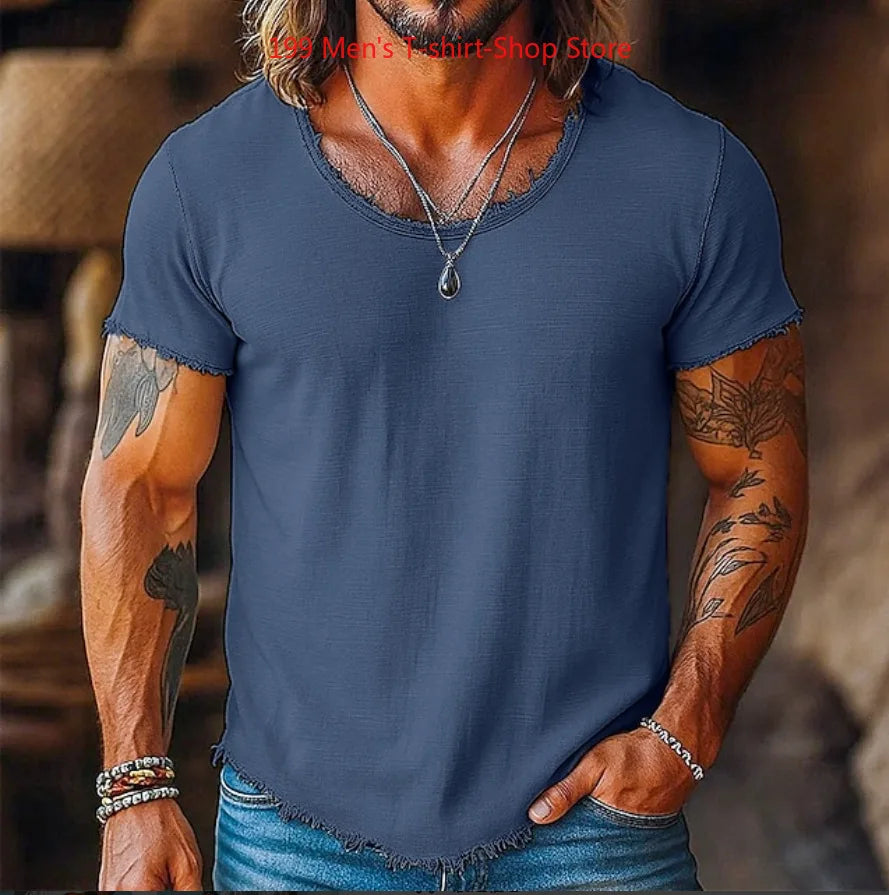 Camiseta Casual de Moda para Hombre, Primavera 2026, Manga Corta, Color Sólido, Corte Holgado
