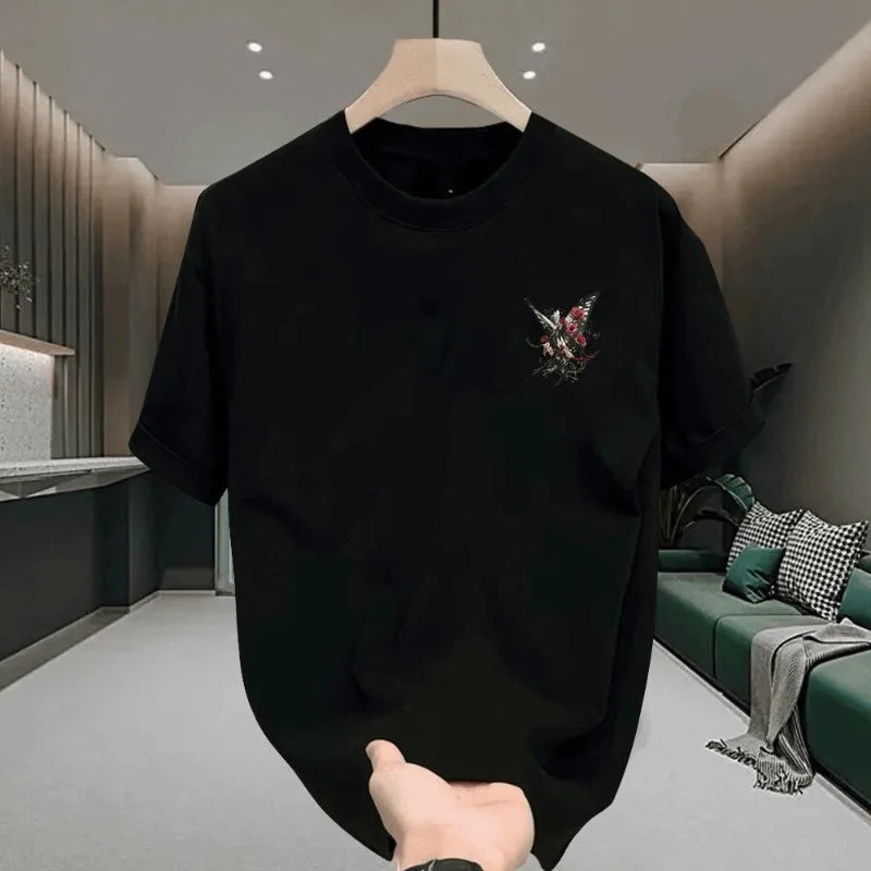 Men's Cotton Fitted T-shirts 5XL Black T Shirt for Men Casual Summer Wear Fashion Butterfly Print Tee Shirts White Men Clothing