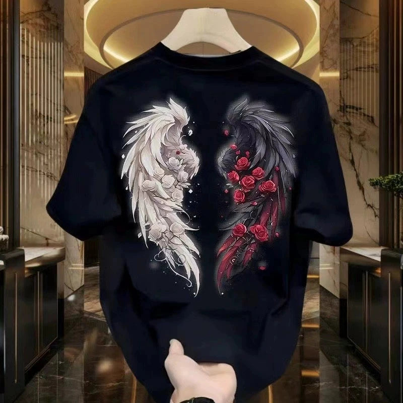 Men's Cotton T-shirts Black 5XL T Shirt for Men Casual Summer Wear Fshion Wing Hi Print White Tee Shirts Men Clothing