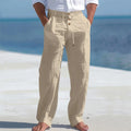 Men's Autumn Spring Cotton Pants Casual Breathable Cozy Trousers Button Drawstring Design Beach Style Vacation Long Pants