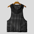 INCERUN Men Tank Tops Mesh Hollow Out Sexy See Through Hooded Sleeveless Male Vests Solid Streetwear Fashion Men Clothing S-3XL