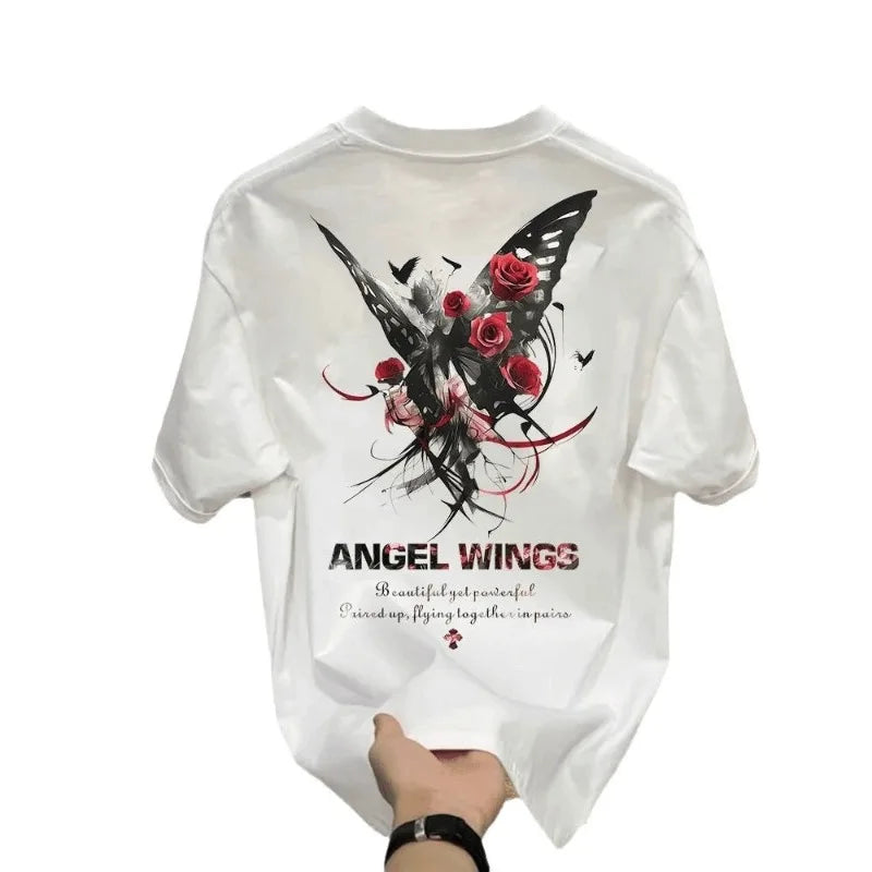 Men's Cotton Fitted T-shirts 5XL Black T Shirt for Men Casual Summer Wear Fashion Butterfly Print Tee Shirts White Men Clothing