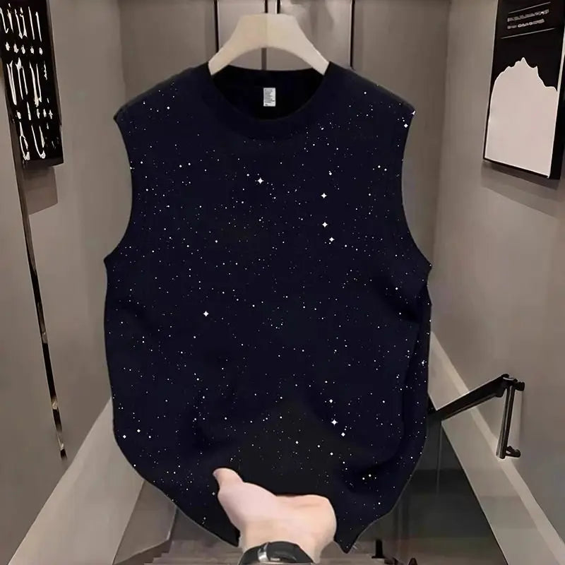 Starry Sky Print Sleeveless T-Shirt For Men Casual Trendy Summer Wear With Breathable Design