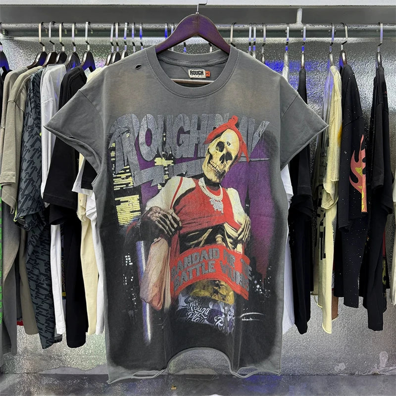 Summer Fashion Loose Casual Rhinestore T-shirts High Quality Heavy Fabric Wash Black T Shirt Men's Sleeveless Vest Tops