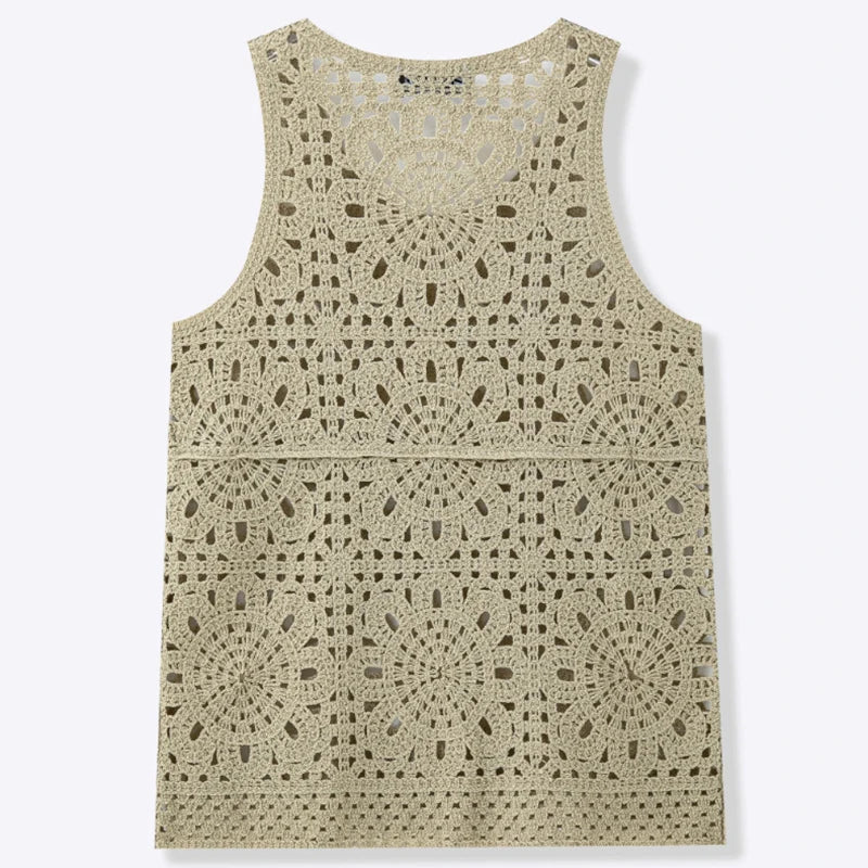 Sexy Hollow Out Knit Crochet Tank Tops Mens Summer New Casual Breathable See Through Vest Shirt Men Stylish Sleeveless Camisoles