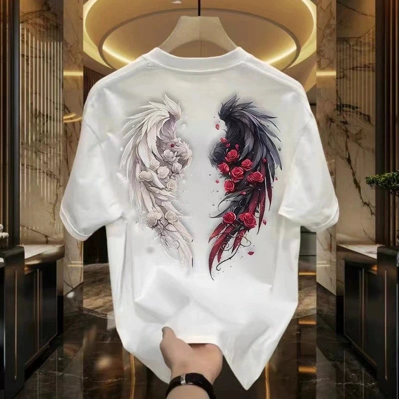Men's Cotton T-shirts Black 5XL T Shirt for Men Casual Summer Wear Fshion Wing Hi Print White Tee Shirts Men Clothing