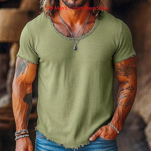 Camiseta Casual de Moda para Hombre, Primavera 2026, Manga Corta, Color Sólido, Corte Holgado