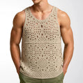 Sexy Hollow Out Knit Crochet Tank Tops Mens Summer New Casual Breathable See Through Vest Shirt Men Stylish Sleeveless Camisoles
