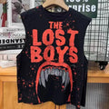 Streetwear Vintage Blood Teeth Graphic Print Oversized Vest Sweatshirt Men Women Harajuku Sleeveless Tops Gothic Round Neck Vest