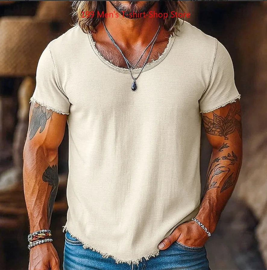 Camiseta Casual de Moda para Hombre, Primavera 2026, Manga Corta, Color Sólido, Corte Holgado
