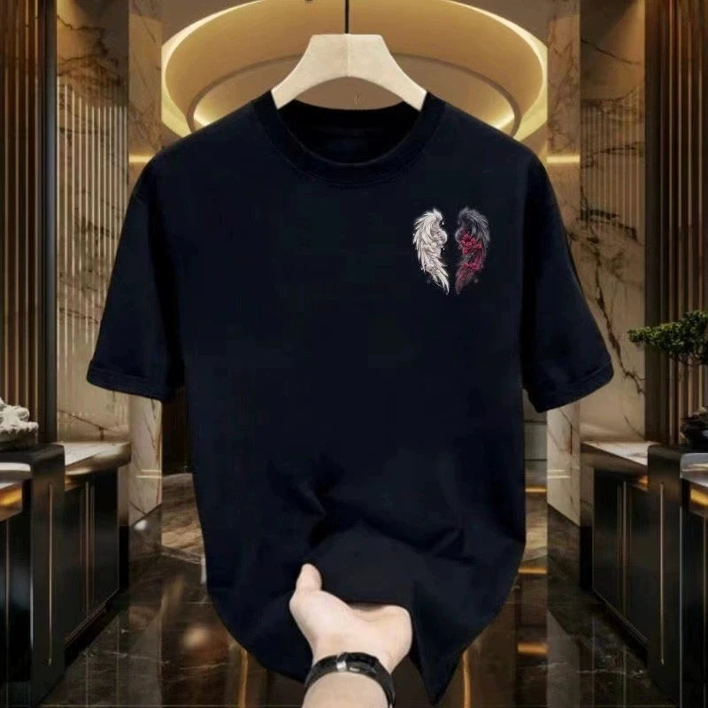 Men's Cotton T-shirts Black 5XL T Shirt for Men Casual Summer Wear Fshion Wing Hi Print White Tee Shirts Men Clothing