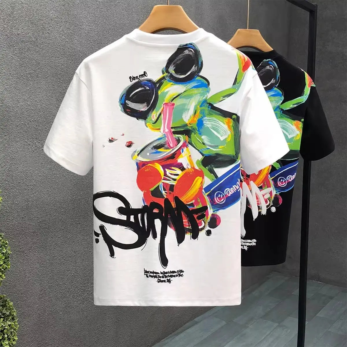 Male Tees Shirts O Neck Graffiti Men's T-shirt White Baggy Tops Cheap Clothes Original Luxury High Quality Summer Ordinary Chic