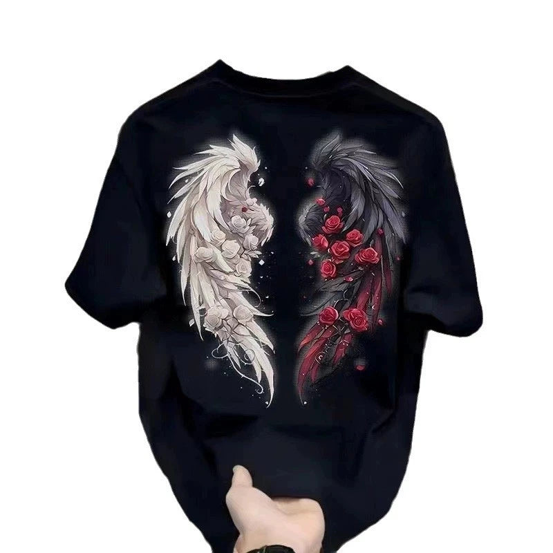 Men's Cotton T-shirts Black 5XL T Shirt for Men Casual Summer Wear Fshion Wing Hi Print White Tee Shirts Men Clothing