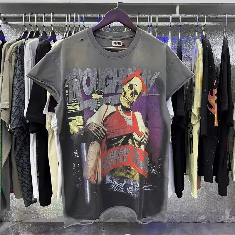 Summer Fashion Loose Casual Rhinestore T-shirts High Quality Heavy Fabric Wash Black T Shirt Men's Sleeveless Vest Tops