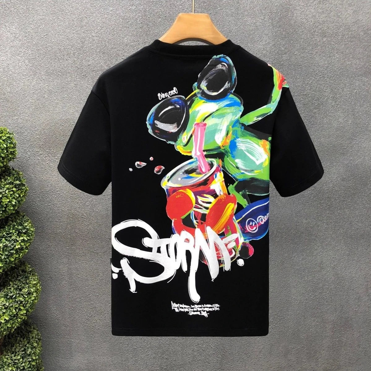Male Tees Shirts O Neck Graffiti Men's T-shirt White Baggy Tops Cheap Clothes Original Luxury High Quality Summer Ordinary Chic
