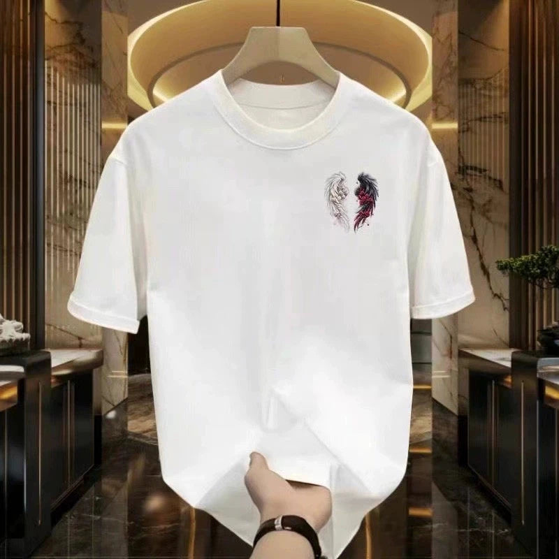 Men's Cotton T-shirts Black 5XL T Shirt for Men Casual Summer Wear Fshion Wing Hi Print White Tee Shirts Men Clothing