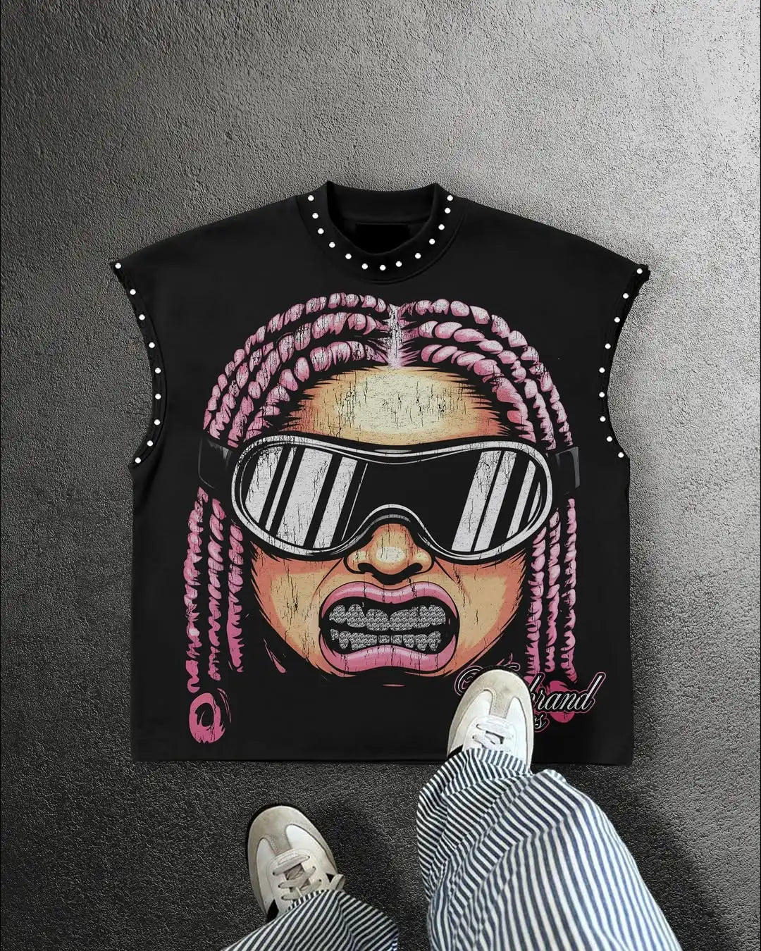 Y2K Popular Willow Nail Round Neck Vest T Shirt Retro Punk Hip Hop Oversized Printed Pure Tops Classic Loose Sleeveless T Shirt