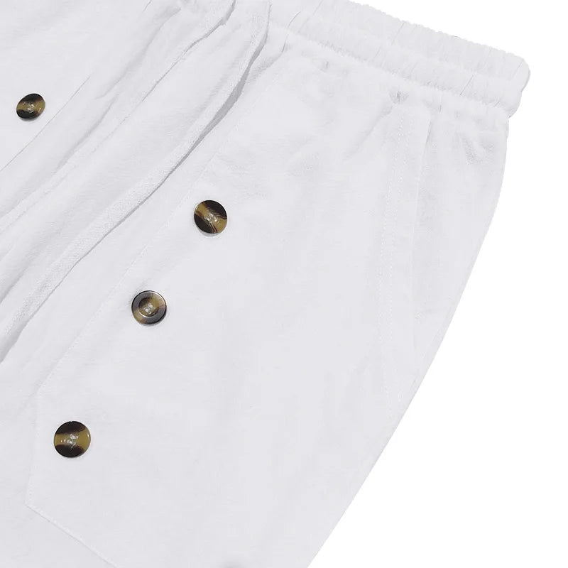2024 Casual Weiyi Beach Men's Trousers Spring and Autumn Leisure Multi-Button Comfortable Cotton and Linen Loose Trousers