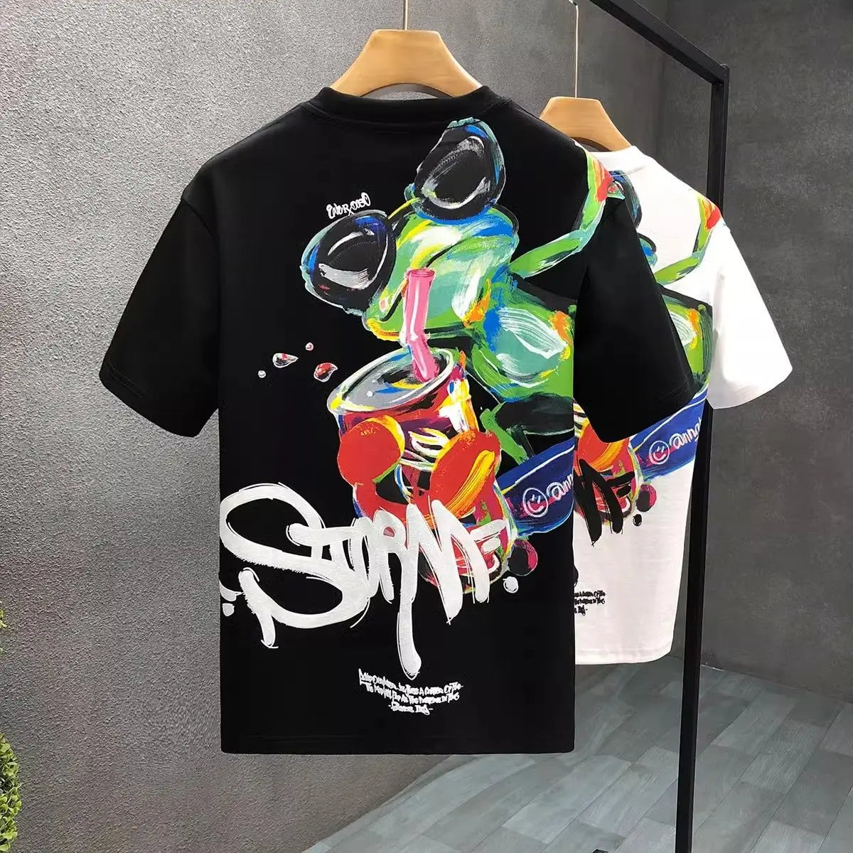 Male Tees Shirts O Neck Graffiti Men's T-shirt White Baggy Tops Cheap Clothes Original Luxury High Quality Summer Ordinary Chic