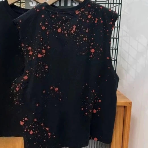 Streetwear Vintage Blood Teeth Graphic Print Oversized Vest Sweatshirt Men Women Harajuku Sleeveless Tops Gothic Round Neck Vest