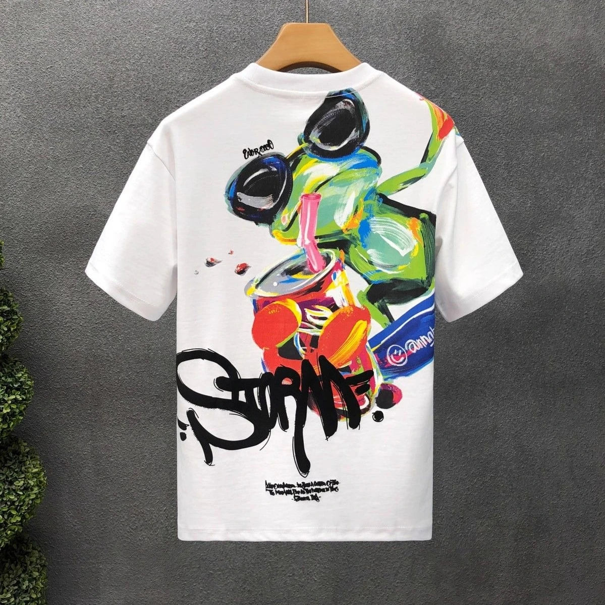 Male Tees Shirts O Neck Graffiti Men's T-shirt White Baggy Tops Cheap Clothes Original Luxury High Quality Summer Ordinary Chic
