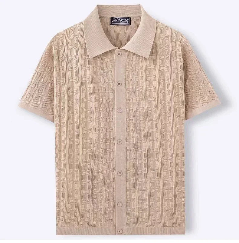 Summe Embroidery Men's Short Sleeved Fashion knitted Shirt 2025 Men's Business Solid Color Casual Button Cardigan POLO Shirt Top