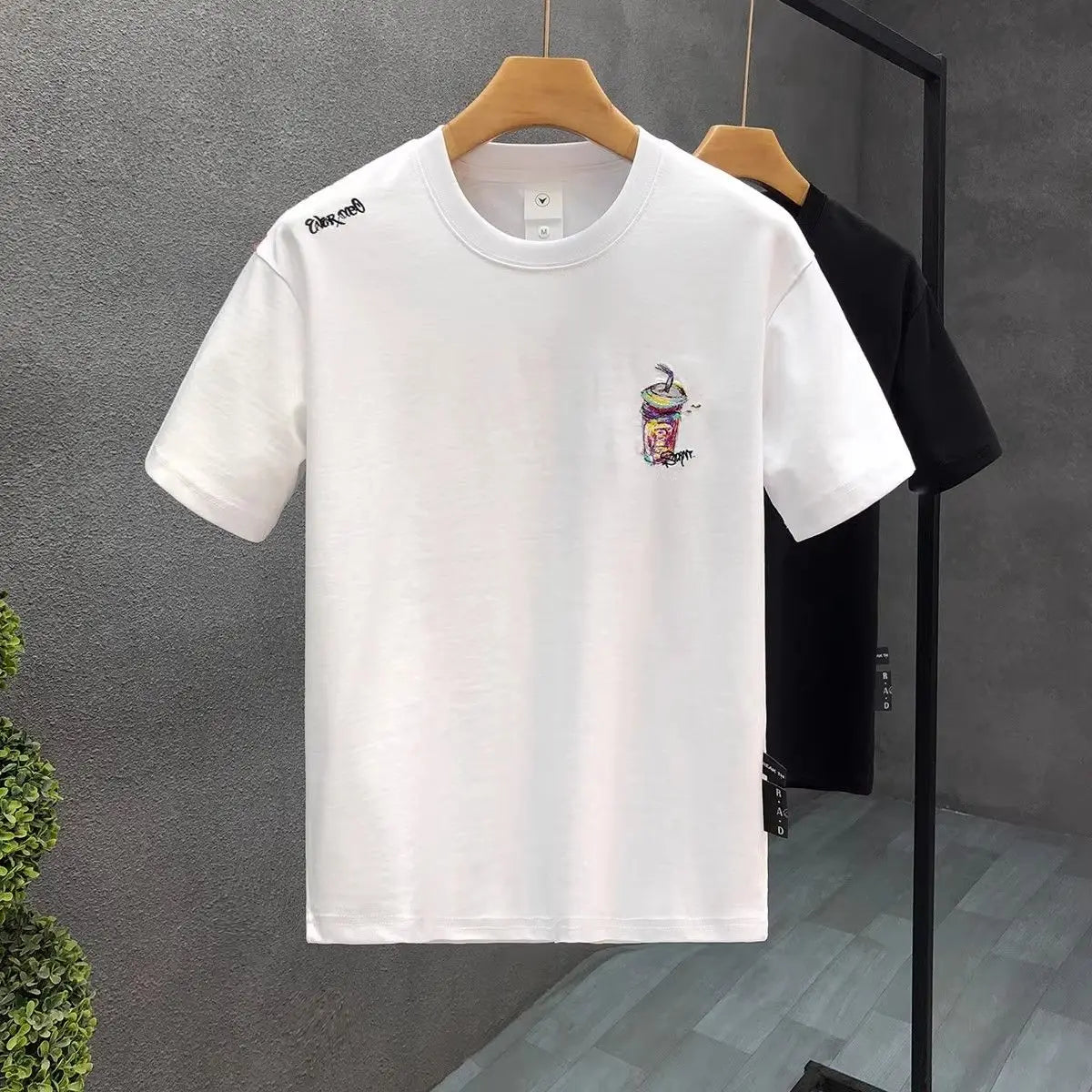 Male Tees Shirts O Neck Graffiti Men's T-shirt White Baggy Tops Cheap Clothes Original Luxury High Quality Summer Ordinary Chic